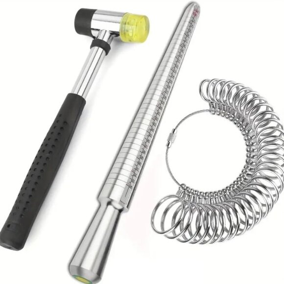 Professional Ring Sizer Measuring Tool Kit with Ring Mandrel, Gauge & Hammer - Picture 1 of 2